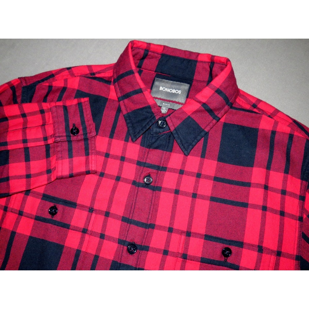 BONOBOS Long Sleeved Buffalo Plaid Flannel Slim Fit Button Up Shirt Men's Large